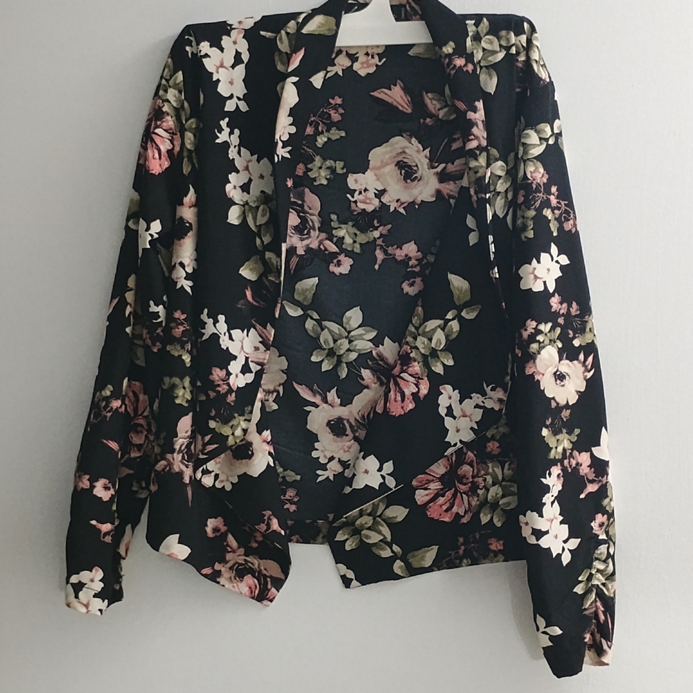 Love Tree Black Blazer with Pink Floral Design